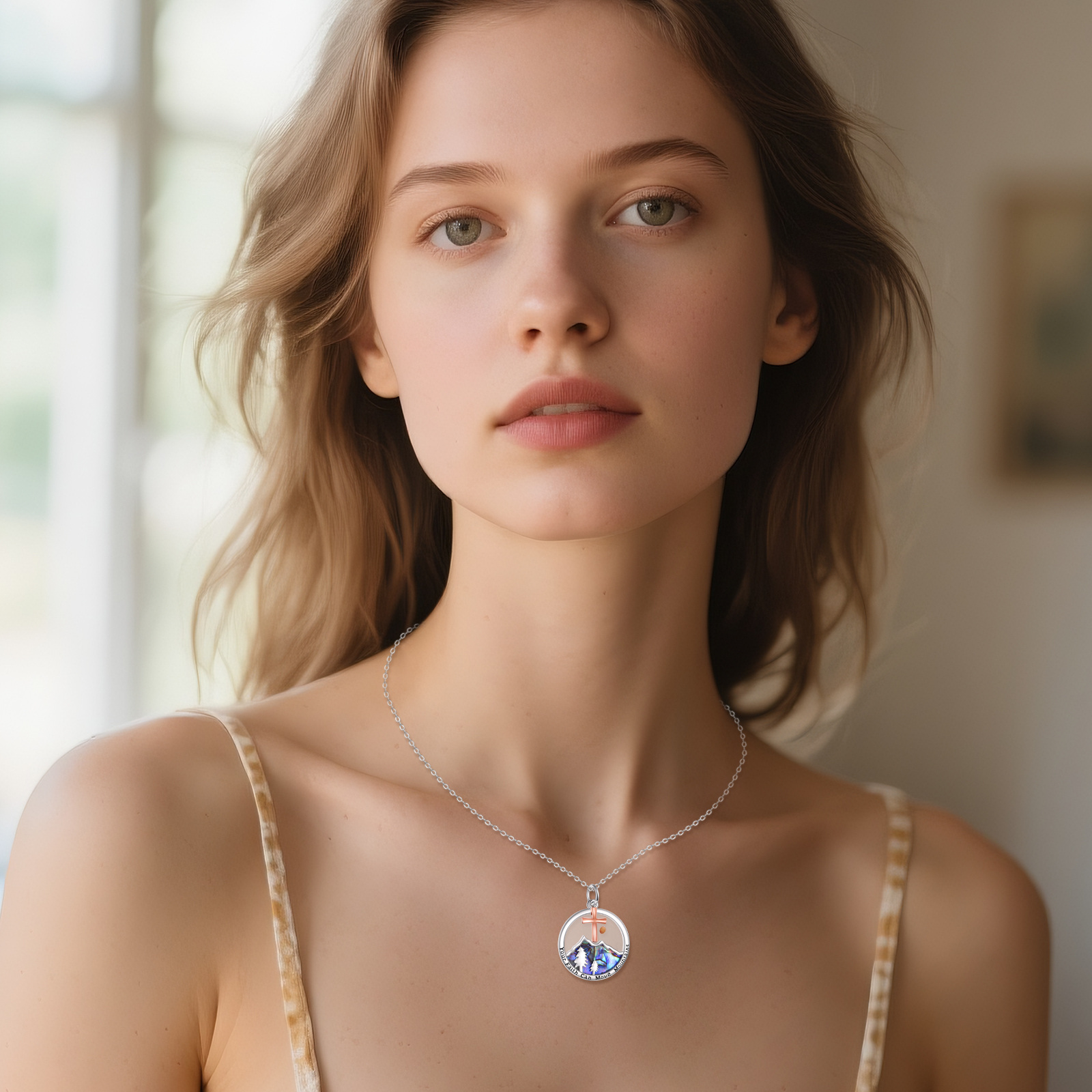 925 Sterling Silver Mustard Seed Necklace with Abalone Shell